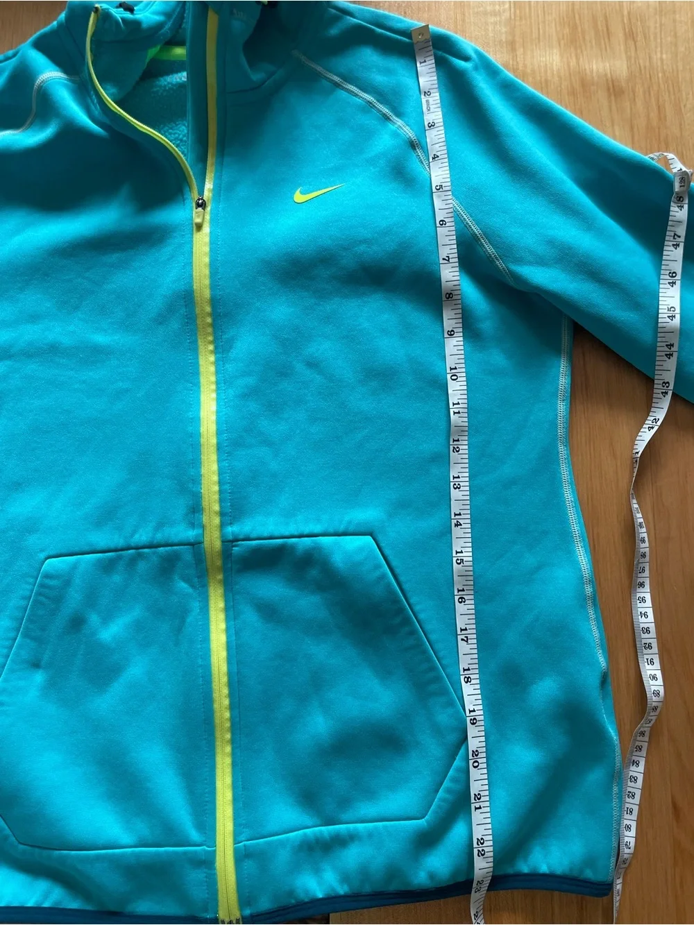 Nike Women’s Teal Zip-Up Hooded Jacket with Neon Yellow Trim